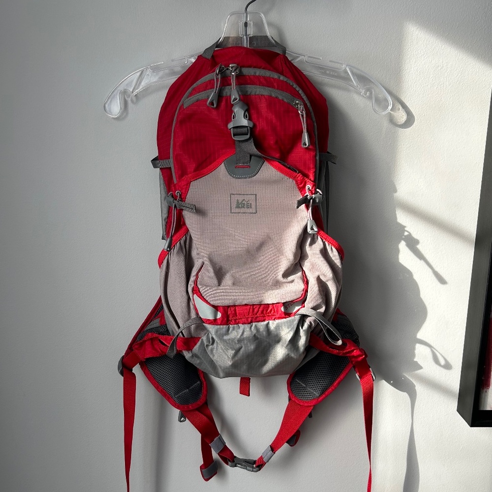 REI Stoke 19 backpack in red and gray